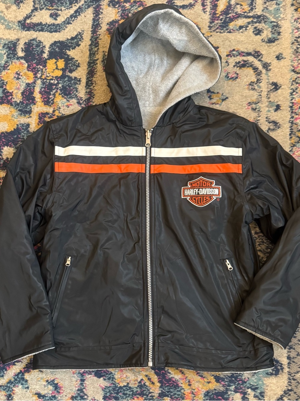 Harley-Davidson Kids Black Hooded Jacket with Orange & White Stripes